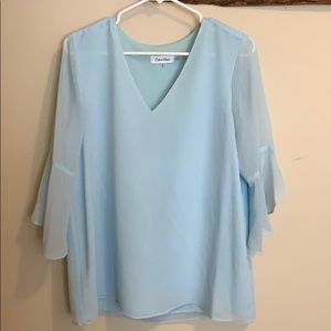 Calvin Klein light blue bell sleeve blouse